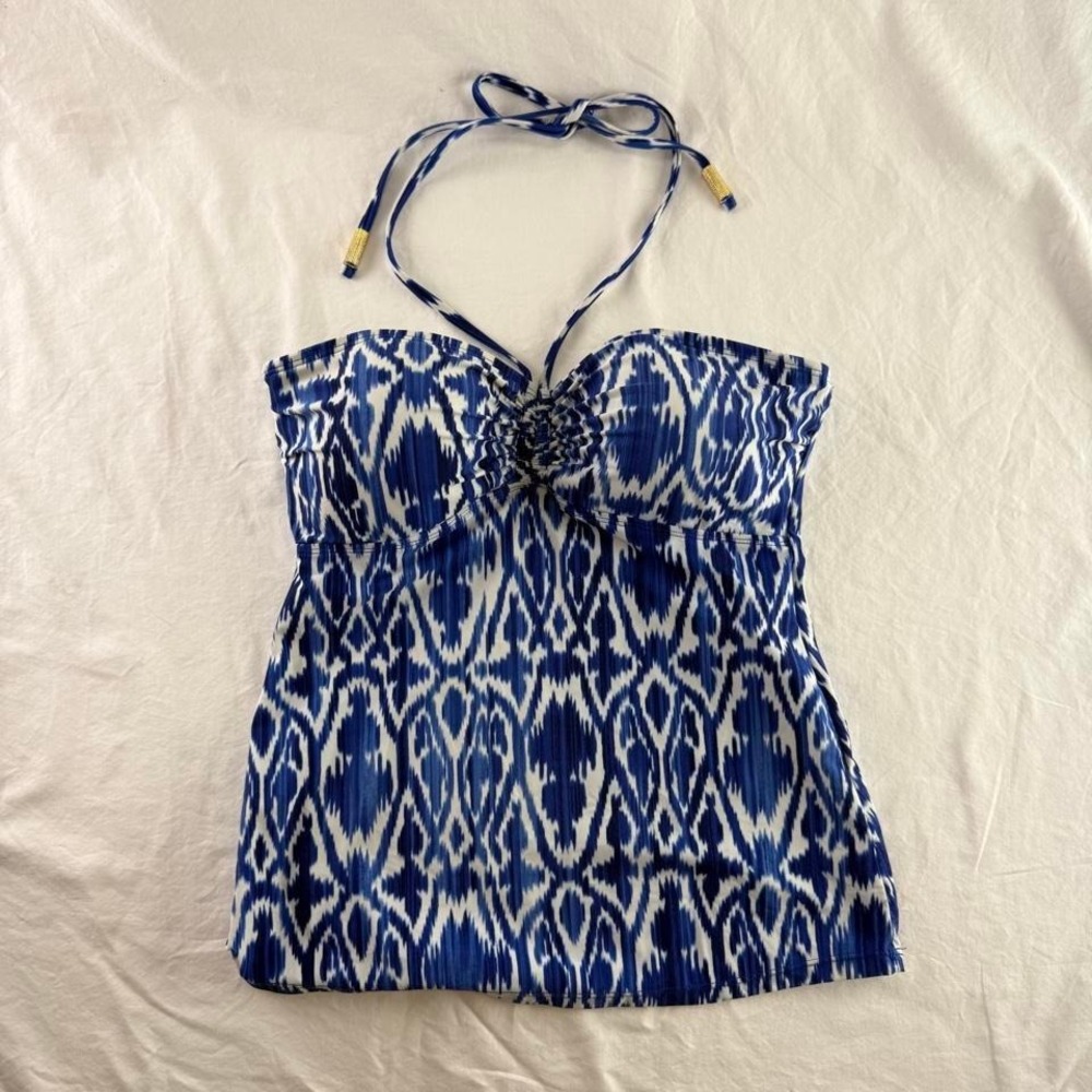 Lauren Ralph Lauren Tankini Swim Top Geometric Padded Bandeau Halter Sz 6